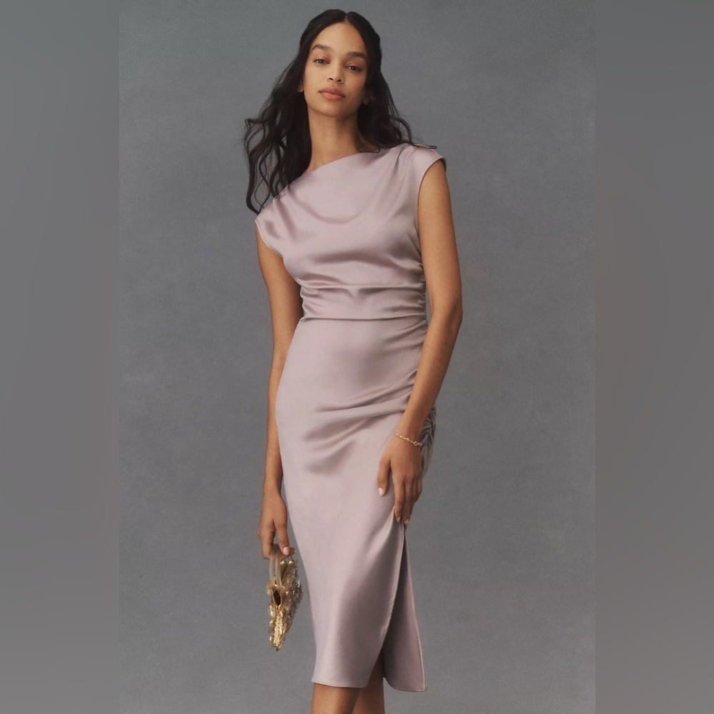 NWT BHLDN Francesca High-Neck Stretch Satin Midi Dress